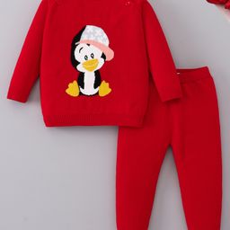 Mark & Mia Cotton Full Raglan Sleeves Sweater Set with Penguin Design - Red-image-39