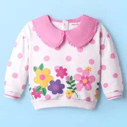 Babyhug Full Sleeves Peter Pan Collar Sweatshirt with Floral Print - Multicolor-picture-14