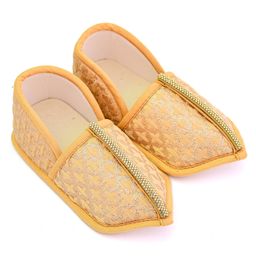 Daizy Stones Embellished Abstract Foil Designed Slip On Mojaris - Golden-image-60