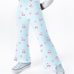 Nautinati Cotton Lycra Knit Cherries Printed Bootcut Leggings - Blue-image-16
