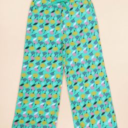 Kiddopanti Cotton Knit Floral Printed Pajama - Aqua Green-image-124