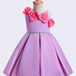 Enfance Sleeveless Floral Applique Detailed Pearls Embellished Knee Length Dress - Purple-picture-22