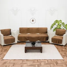 Kuber Industries Brown Set of 10 Self Design Velvet Five Seater Sofa Covers-11