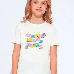 Vero Moda Girls Typography Printed Round Neck Cotton T-shirt-image-44