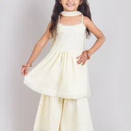 Tangerine Closet Girls Embroidered Tiered Sequinned Kurti with Sharara & With Dupatta-image-88