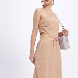 glitchez Self-Striped Ruched Smocked Detail Strapless Tube Top with Midi A-Line Skirt-picture-52