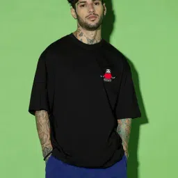 Bewakoof Jet Black Cotton Relaxed Fit Printed T-Shirt-image-33