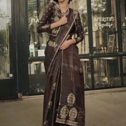 Elora Brown Woven Saree With Unstitched Blouse-image-53