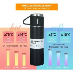 GENERIC Assorted Color Stainless Steel Vacuum Flask Set With 2 Cups (Combo of 3 Pcs) image 4