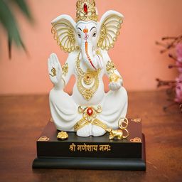 Craftlayout Statue White And Gold-Toned Lord Ganesh Religious Idol Showpiece-55