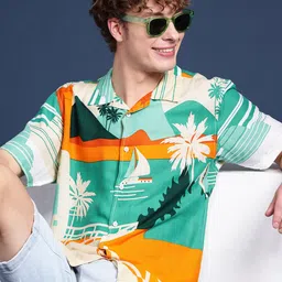 Mast & Harbour Men Slim Fit Floral Tropical Opaque Print Casual Shirt-picture-33