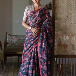 Suta Blue Pure Cotton Printed Saree-picture-28