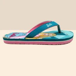 Kidsville Barbie Printed Teal Blue & Pink Flip Flops-image-85