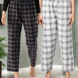 Kryptic White & Grey Melange Cotton Relaxed Fit Printed Lounge Pants - Pack of 2-image-89