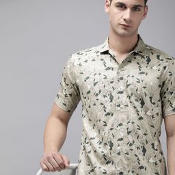 V Dot Slim Fit Floral Printed Formal Shirt-image-10