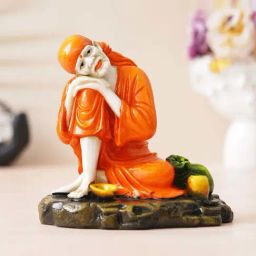 eCraftIndia Orange Polyresin Hcrafted Sai Baba Idol Resting On His Knee Showpieces-75