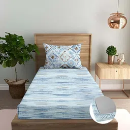 Trance Home Linen Blue & Brown Geometric 180 TC Cotton Single Bedsheet Set 1.98 m x 91 cm-image-93