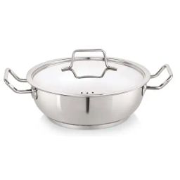 Nirlon Deluex Silver Stainless Steel 24 cm Induction Flat Kadhai With Steel Lid (2.3 L)-image-34