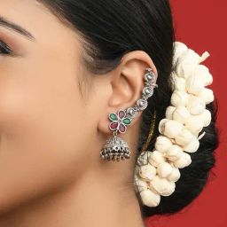 Fida Silver-Plated Floral Jhumki Earrings-picture-0