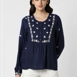 Van Heusen Navy Embroidered Top-image-14