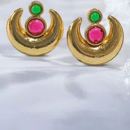 Vighnaharta Gold-Plated Artificial Stones Studded Crescent Shaped Studs-0
