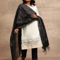 Folksong by W Black Cotton Woven Pattern Dupatta-image-35