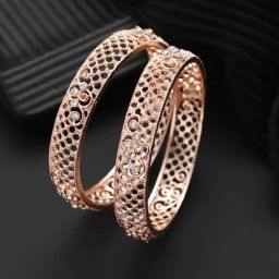 Aatmana Rose Gold-Plated Cubic Zirconia Studded Bangle - Set of 2-0