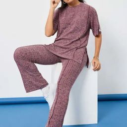 Styli Purple Self Pattern Sports T-Shirt Pants Set-19