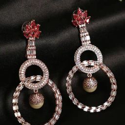 Aatmana American Diamond Circular Red Dangler Earrings for Women-18