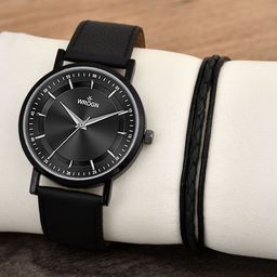 WROGN Men Analog Watch & Leather Bracelet Gift Set-11