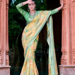 Anouk Floral Printed Zari Saree-image-98