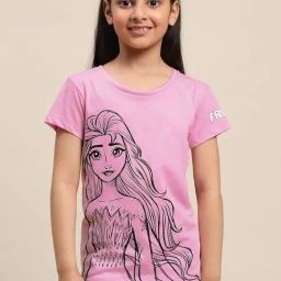 Kidsville Pink Cotton Printed Frozen T-Shirt-image-62