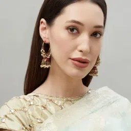 Fida Ethnic Traditional Gold-Plated Red Enamel Pearl Jhumki Earrings-image-39