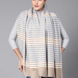 Mafadeny Khaki & Blue Striped Stole-image-33