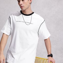 WROGN Typography Printed Drop-Shoulder Sleeves Monochrome Pure Cotton Oversized T-shirt-picture-19
