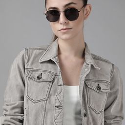 Roadster Women Grey Solid Denim Jacket-image-51