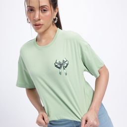 glitchez Statement Bow Print Drop-Shoulder T-shirt-image-4