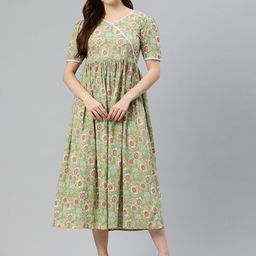 Swishchick Women Floral Print Fit & Flare Midi Dress-image-85