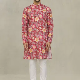 Arihant Rai Sinha Men Floral Printed Regular Pure Cotton Kurta with Churidar-image-97