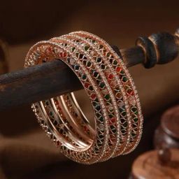 Jazz And Sizzle Rose gold-Plated Multicolored Stone & Beaded Bangles - Set of 4-24