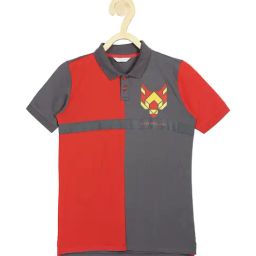 Peter England Kids Grey & Coral Color Block  Polo T-Shirt-image-4