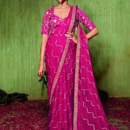 Satrani Pink Printed Saree With Unstitched Blouse-picture-33