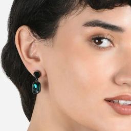 ToniQ Geometric Green Drop Earrings for Women-1