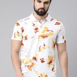 Kryptic White Regular Fit Printed Cotton Polo T-Shirt-25