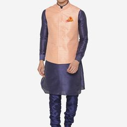 MANQ Men Peach-Coloured Solid Nehru Jacket image 2