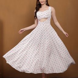 Dazzler Fashion Polka Dots Printed Sweatheart Neck Fit & Flare Maxi Dress-image-99