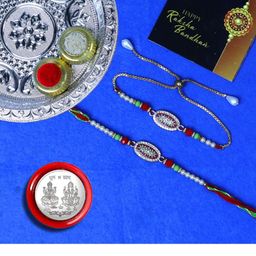 Premium Bhaiya Bhabhi Lumba Rakhi Set with chocolates (36 GM ), roli , chaval and greeting card.-image-30