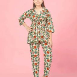 Aarika Kids Multicolor Cotton Floral Print Kurti Set-image-86
