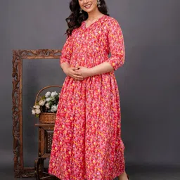 SILAKIVA Women Floral Printed Floral Maternity Anarkali Kurta-picture-42