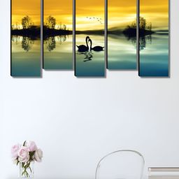 SAF Yellow & Black 5 Piece Duck Printed Wooden Wall Arts-image-33